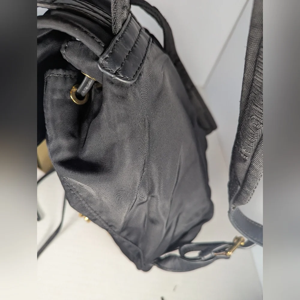 MOSCHINO Black Nylon Leather Trim Backpack Gold-tone Logo